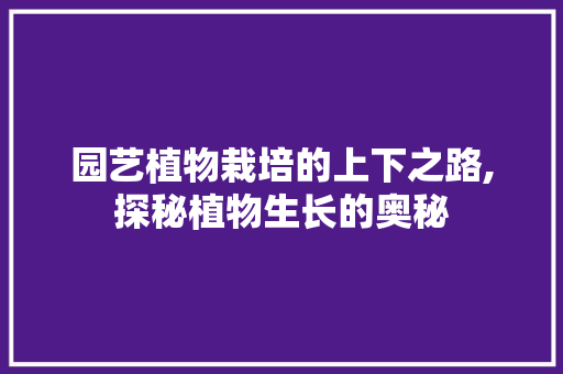 园艺植物栽培的上下之路,探秘植物生长的奥秘