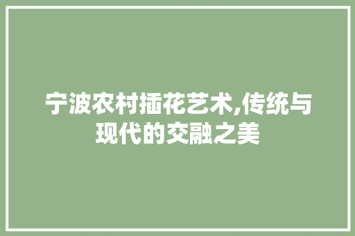 宁波农村插花艺术,传统与现代的交融之美