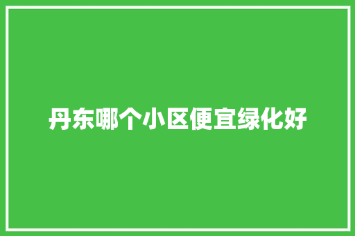 丹东哪个小区便宜绿化好