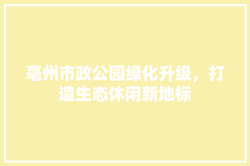 亳州市政公园绿化升级，打造生态休闲新地标