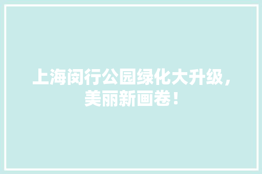 上海闵行公园绿化大升级，美丽新画卷！