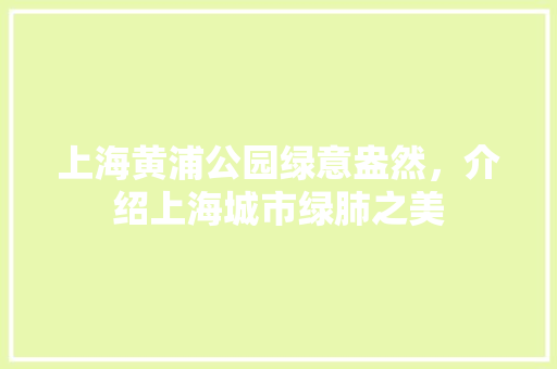 上海黄浦公园绿意盎然，介绍上海城市绿肺之美