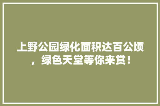 上野公园绿化面积达百公顷，绿色天堂等你来赏！