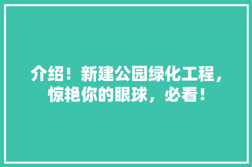 介绍！新建公园绿化工程，惊艳你的眼球，必看！