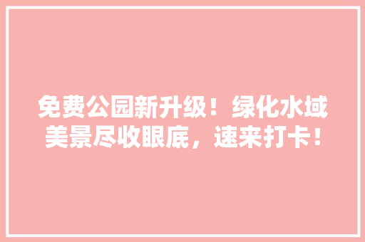 免费公园新升级！绿化水域美景尽收眼底，速来打卡！