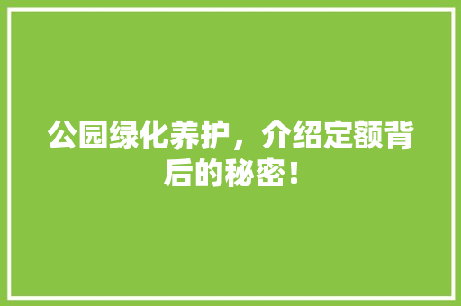 公园绿化养护，介绍定额背后的秘密！