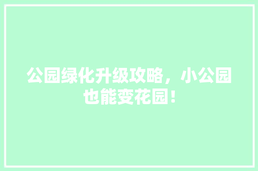 公园绿化升级攻略，小公园也能变花园！