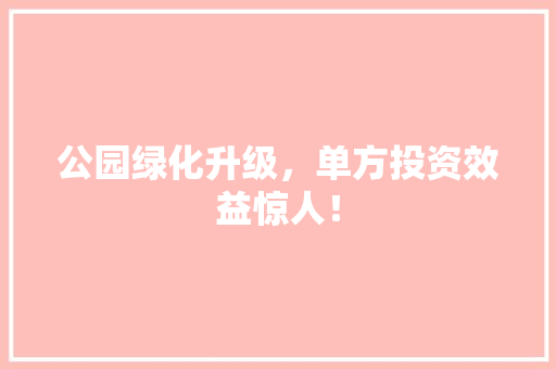 公园绿化升级，单方投资效益惊人！