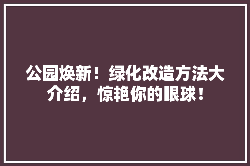 公园焕新！绿化改造方法大介绍，惊艳你的眼球！