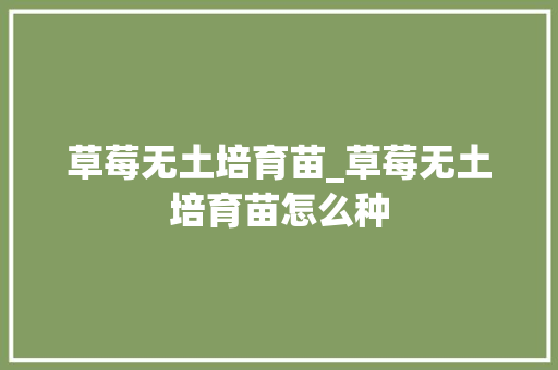 草莓无土培育苗_草莓无土培育苗怎么种