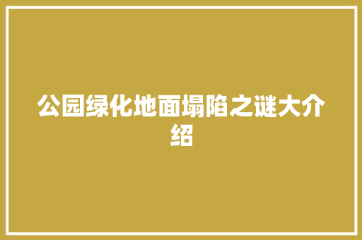 公园绿化地面塌陷之谜大介绍