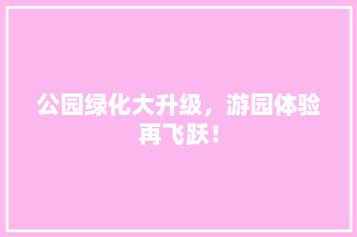 公园绿化大升级，游园体验再飞跃！