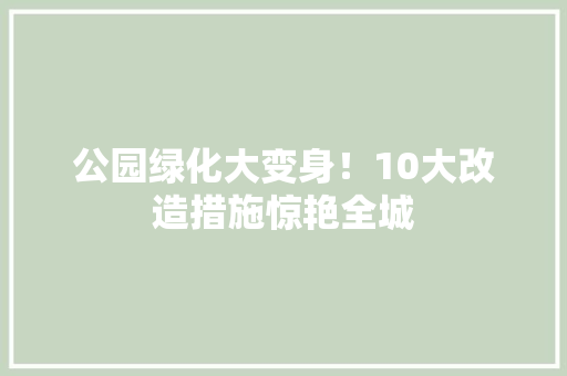 公园绿化大变身！10大改造措施惊艳全城