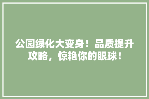 公园绿化大变身！品质提升攻略，惊艳你的眼球！