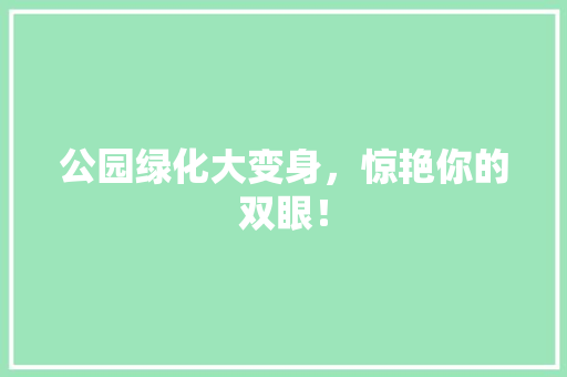 公园绿化大变身，惊艳你的双眼！