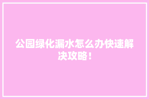 公园绿化漏水怎么办快速解决攻略！