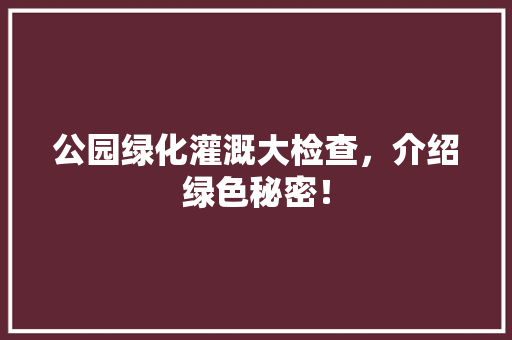 公园绿化灌溉大检查，介绍绿色秘密！