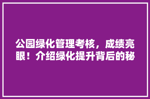 公园绿化管理考核，成绩亮眼！介绍绿化提升背后的秘密！