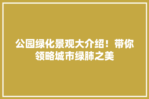 公园绿化景观大介绍！带你领略城市绿肺之美