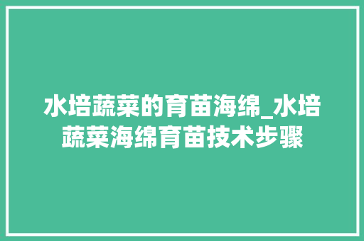 水培蔬菜的育苗海绵_水培蔬菜海绵育苗技术步骤