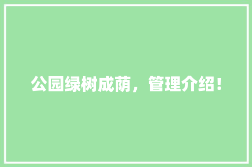 公园绿树成荫，管理介绍！