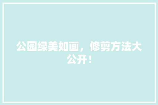 公园绿美如画，修剪方法大公开！