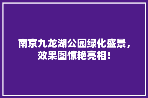南京九龙湖公园绿化盛景，效果图惊艳亮相！