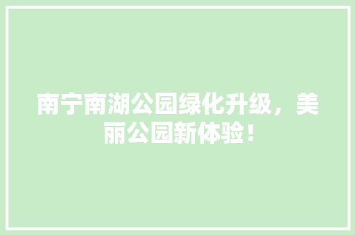 南宁南湖公园绿化升级，美丽公园新体验！