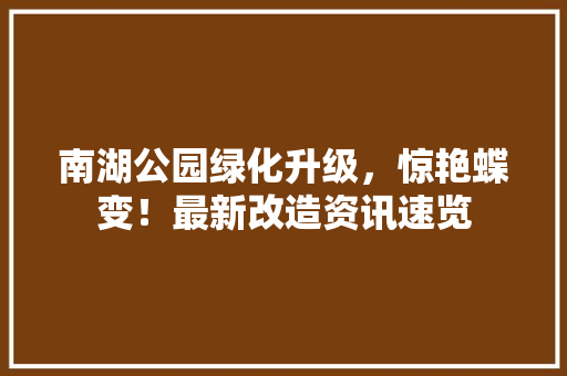 南湖公园绿化升级，惊艳蝶变！最新改造资讯速览