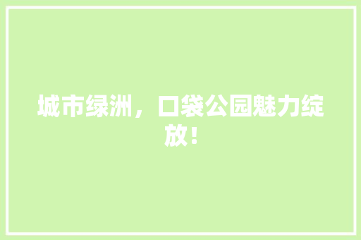 城市绿洲，口袋公园魅力绽放！