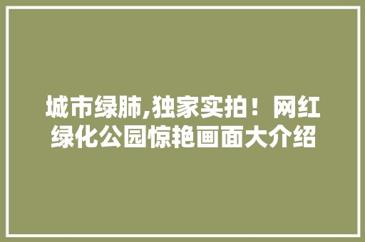 城市绿肺,独家实拍！网红绿化公园惊艳画面大介绍