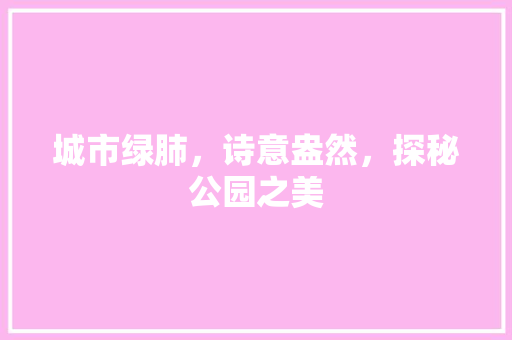 城市绿肺，诗意盎然，探秘公园之美