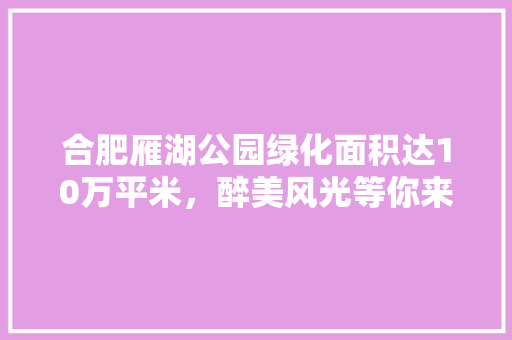合肥雁湖公园绿化面积达10万平米，醉美风光等你来赏