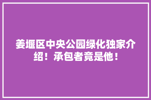 姜堰区中央公园绿化独家介绍！承包者竟是他！