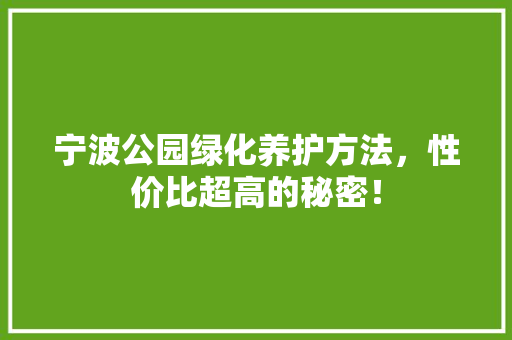 宁波公园绿化养护方法，性价比超高的秘密！