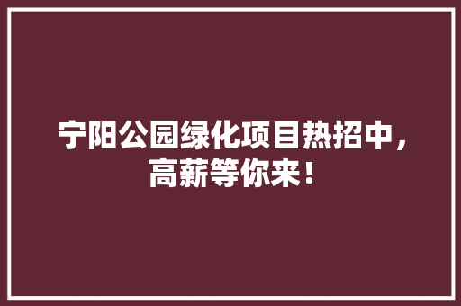 宁阳公园绿化项目热招中，高薪等你来！