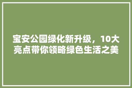 宝安公园绿化新升级，10大亮点带你领略绿色生活之美