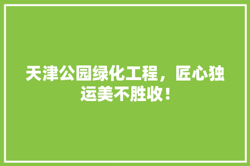 天津公园绿化工程，匠心独运美不胜收！