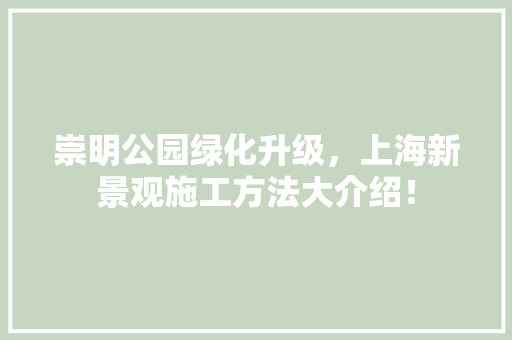 崇明公园绿化升级，上海新景观施工方法大介绍！