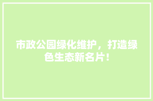 市政公园绿化维护，打造绿色生态新名片！
