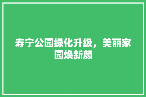 寿宁公园绿化升级，美丽家园焕新颜