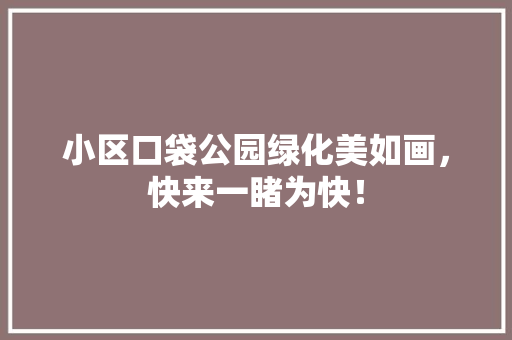 小区口袋公园绿化美如画，快来一睹为快！