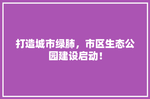 打造城市绿肺，市区生态公园建设启动！