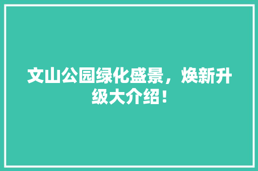 文山公园绿化盛景，焕新升级大介绍！