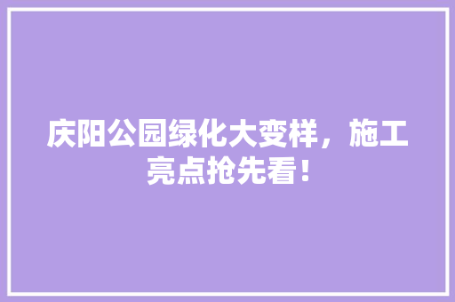 庆阳公园绿化大变样，施工亮点抢先看！