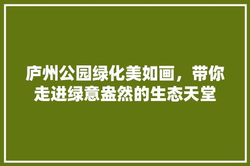 庐州公园绿化美如画，带你走进绿意盎然的生态天堂