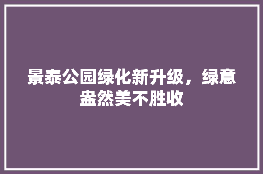 景泰公园绿化新升级，绿意盎然美不胜收