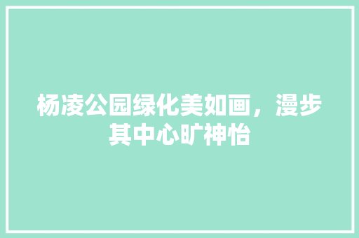 杨凌公园绿化美如画，漫步其中心旷神怡