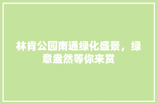 林肯公园南通绿化盛景，绿意盎然等你来赏