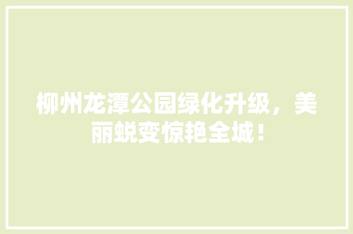 柳州龙潭公园绿化升级，美丽蜕变惊艳全城！